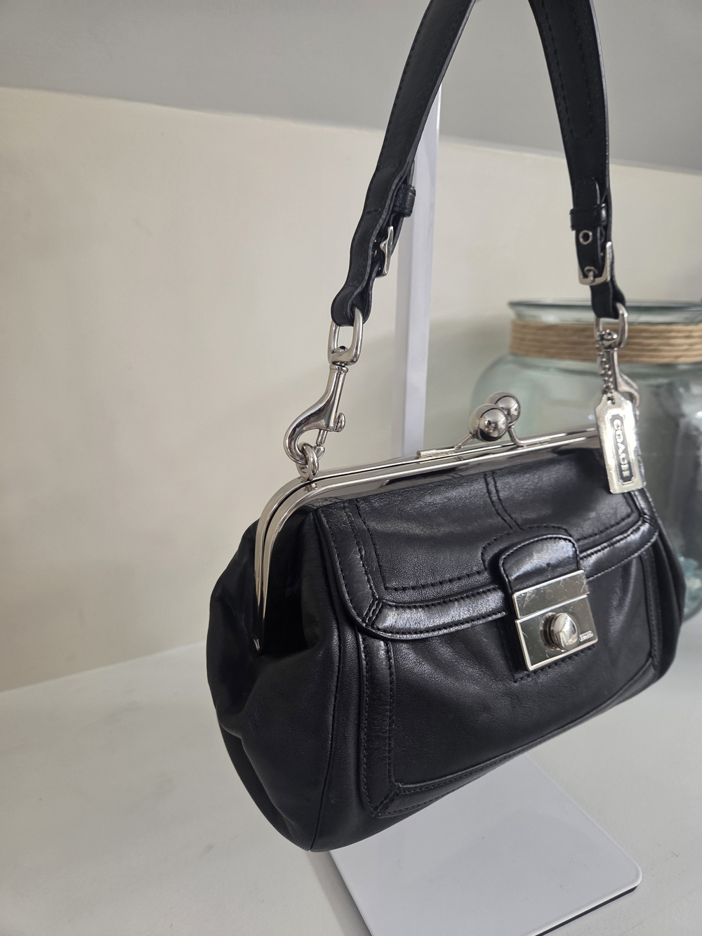 Rare Vintage Coach Kisslock Y2K Black Convertible Clutch 9734 - Picture 6 of 12